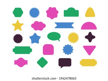 Stickers set, colorful badges set on white background. Design elements for social media packaging etc. Vector illustration