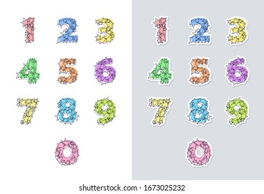 Stickers set of colorful numbers font with stars. Good for anniversaries, birthdays, holidays and others. Vector illustration.