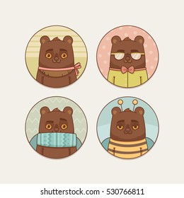 Stickers Set with Cute Cartoon Bear