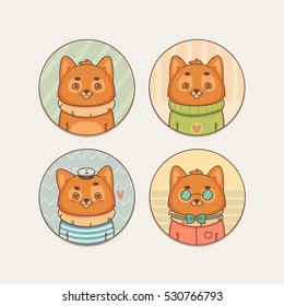 Stickers Set with Cute Cartoon Fox