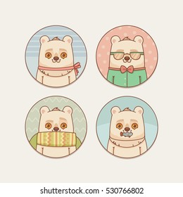 Stickers Set with Cute Cartoon Polar Bear