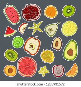 Stickers set with cute hand drawn fruits. Vector doodle collection