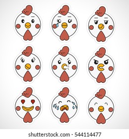 ?hicken stickers set with different emotions.