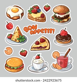 Stickers set Food Bon Appetit