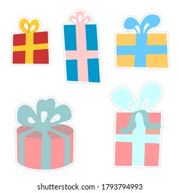 Stickers set of gift boxes for birthday, christmas, wedding or party