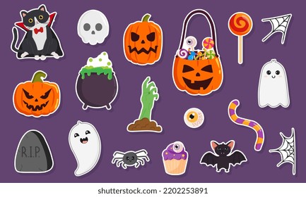 Stickers set with halloweens elements. Great for greeting cards, design and more. Happy Halloween.