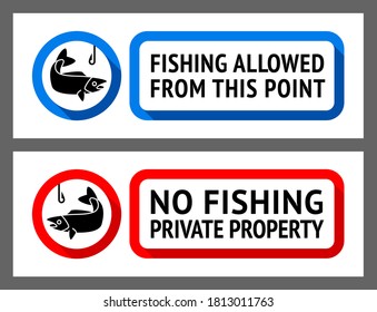 Stickers set No fishing or Fishing allowed, vector illustration for print