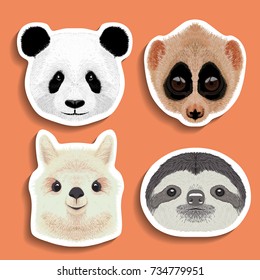 stickers set  panda slow loris  alpaca