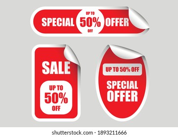 Stickers. Set of red stickers. Vector stickers. Paper stickers.