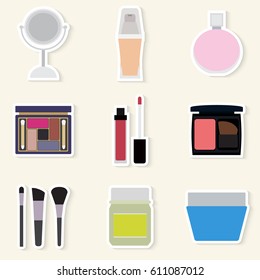 Stickers set of simple cosmetic flat icons vector illustration