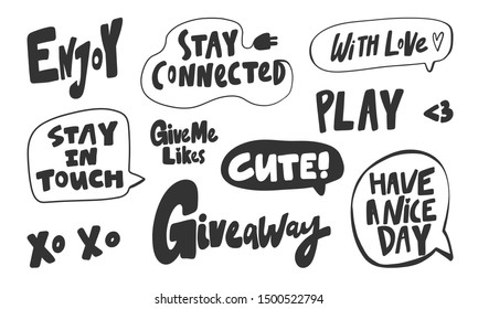 Stickers set for social media post. Vector hand drawn illustration design. Bubble pop art style. Good for poster, t shirt print, card, wallpaper, notebook, blog or video cover, posters