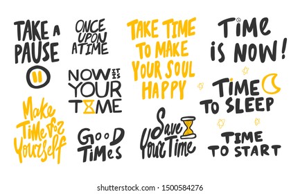 Stickers set for social media post. Vector hand drawn illustration design. Bubble pop art style. Good for poster, t shirt print, card, wallpaper, notebook, blog or video cover, posters