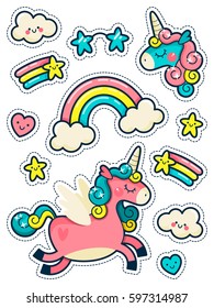 Pegatinas montadas con Unicornios, Arcoiris y estrellas