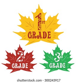 stickers in the shape of maple leaves primary school. vector illustration