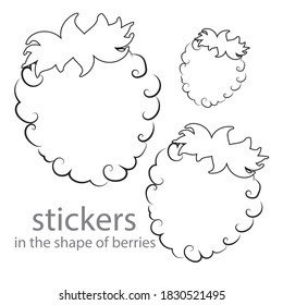 Aufkleber in Form einer Himbeere mit Lilie auf weißem Hintergrund. Illustration von Beeren zum Bedrucken, Aufdrucken auf Stoff, Kleidung, Notebooks, Saft, Marmelade