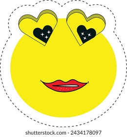 stickers with shiny heart eyes and red lips.