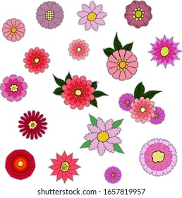stickers simple flowers with greenery of different colors