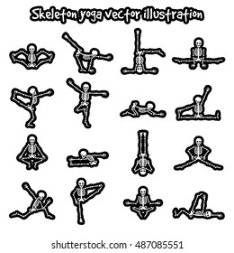 Stickers with skeletons in yoga poses vector isolated on white