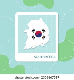 Stickers of South Korea map with flag pattern in frame.