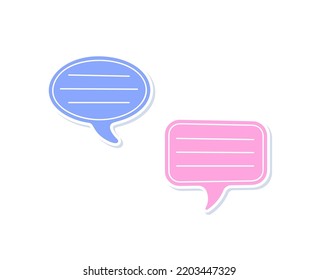 Stickers Speech Bubbles, Bullet Journal Frames. Isolated Vector Cute Borders In Cartoon Style. Pink and Purple Girly Elements For Sketchbook, Diary, Album Scrapbook with Place and Lines for Message