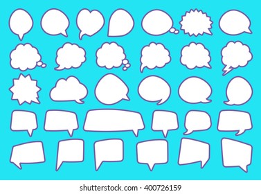 Stickers of speech bubbles set on color background (white set). Vector Illustration