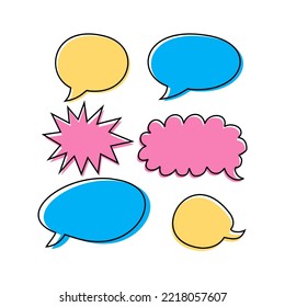 Stickers of speech bubbles vector set in flat style with outline