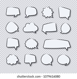 Stickers of speech hand draw bubbles set white color on transparent background for chat, communication, your message. Vector Illustration 10 eps