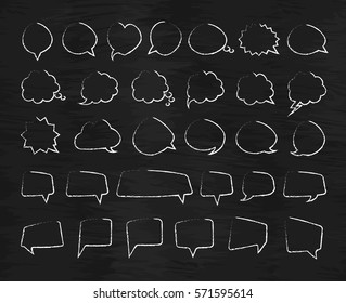 Stickers of speech hand draw bubbles set on black background. Vector Illustration