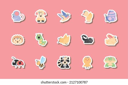 stickers spring animals icon pack