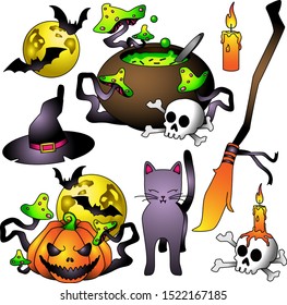 Stickers or sticker pack of halloween, pumpkin, moon, bats, cat