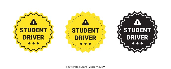 Chofer estudiantil. Insignias para conductores de estudiantes. Signo de precaución. Gráficos escalables para vectores