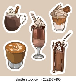 Stickers sweet coffee drinks. Made in vector graphics.