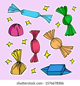 stickers sweets lollipops candy banner color pictures doodle illustration postcard vector