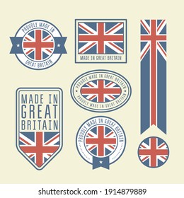 Stickers, tags and labels with Great Britain flag - badges