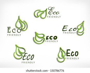 Stickers, tags or labels with green leaves for Eco.