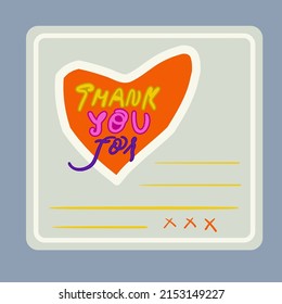 Stickers Thank You with place by you text. Hand draw calligraphy. Vector colourful lettering appreciation. Illustration  сard gratitude handwritten. 