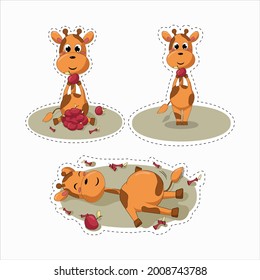 stickers of three little giraffes in different lying, sitting and standing positions