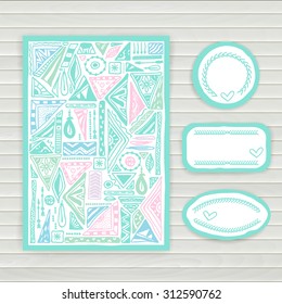 Stickers with tribal pattern. Vector template design element .Card in ethnic style .
