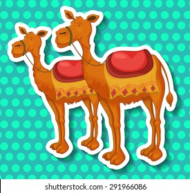 Stickers of two camels on a blue circular pattern background