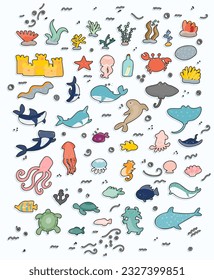 stickers with undersea life , animals, fishes 