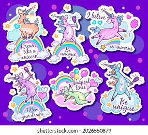 Stickers with Unicorns and Inspiring Quotes