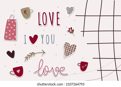 Stickers for valentine's day. Vector illustration.