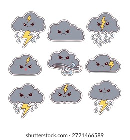 adesivos com várias expressões de nuvens de chuva