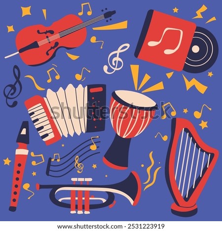 stickers of various hand drawn musical instruments