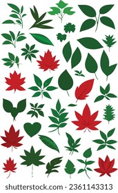 stickers of various plants on a white background, red color leaves, vibrant colors, high resolution, vector, colorful leaves, red color flowers     
