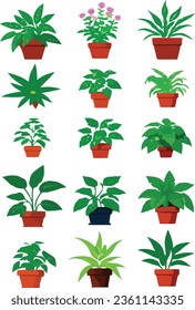 stickers of various plants on a white background, red color leaves, vibrant colors, high resolution, vector, colorful leaves, red color flowers     
