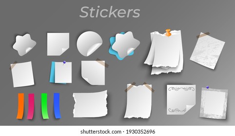 stickers of various shapes and colors with shadows for use on websites or on social networks or digital. 100% EPS