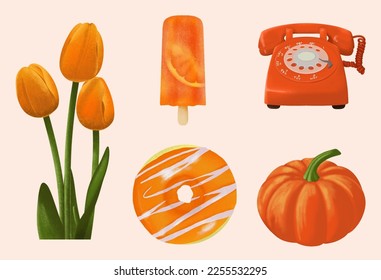Stickers vector illustration orange theme