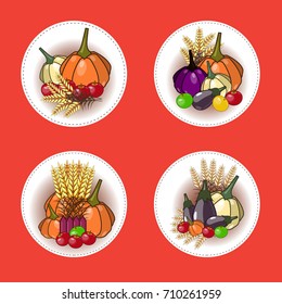 Stickers with vegetables and spikes.