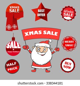 stickers for winter sale with funny Santa Claus